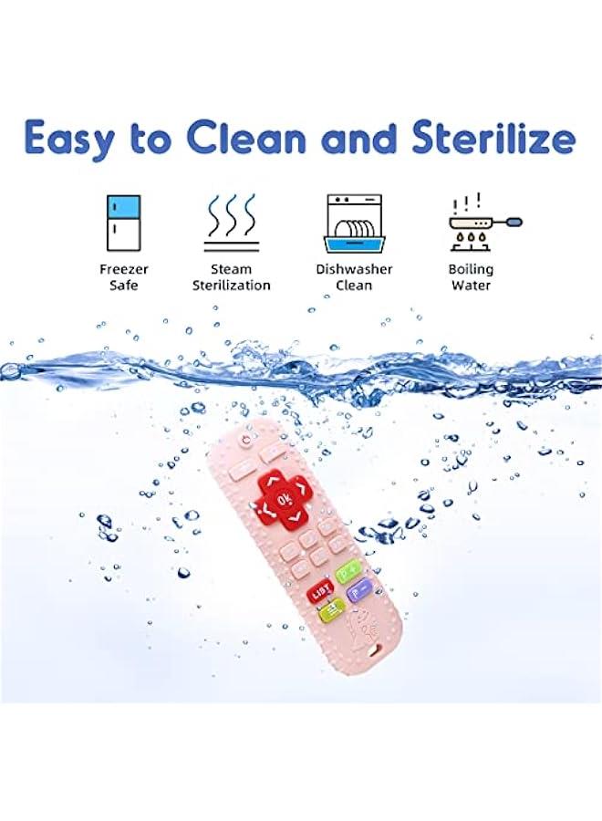 Teething Relief Teethers Toys for Babies 3-6 12 Months Gifts, Silicone Remote Control Baby Teether Bath Toys for 3 6 9 Months Newborn Infant Boy Girl Autism, Food Grade Silicone Sensory Toys, Pink - Image 4